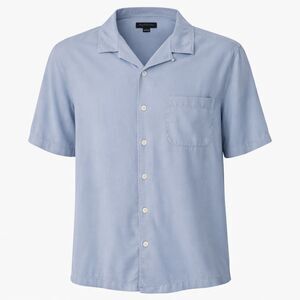 Joseph & Feiss 100% Silk Button Up Shirt Large Light Blue Short Sleeve